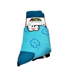 Mario Socks 3 Pair Cartoon Video Game Socks, Size 6-10, Mens Novelty Socks, New